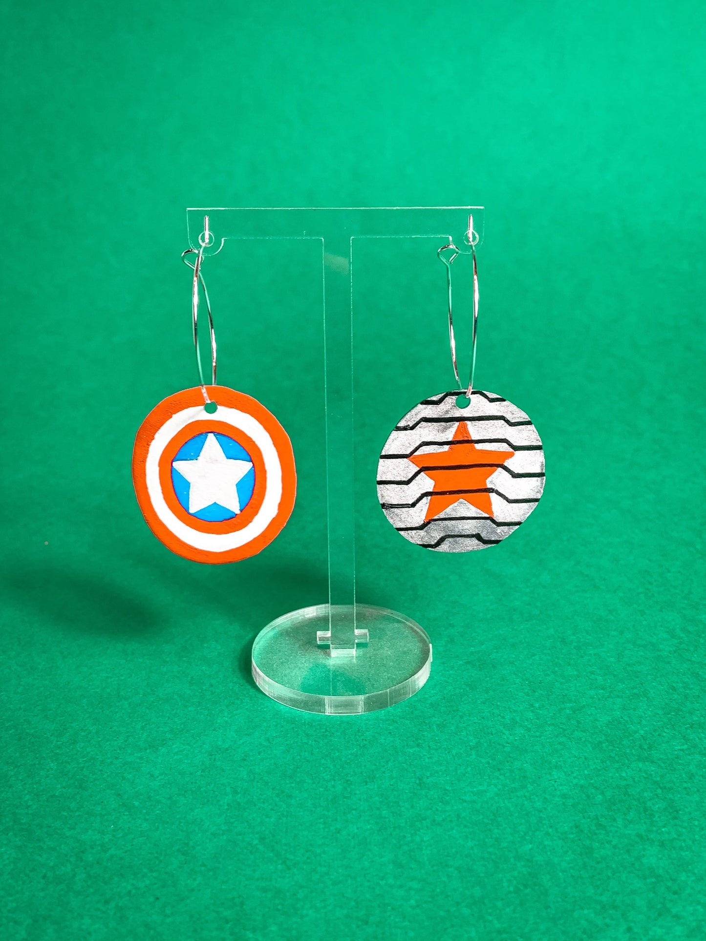 Wanda and Vision Marvel Avengers Inspired Hand-Drawn Hoop Earrings - Gold and Silver Fish Hook or Hoop Options